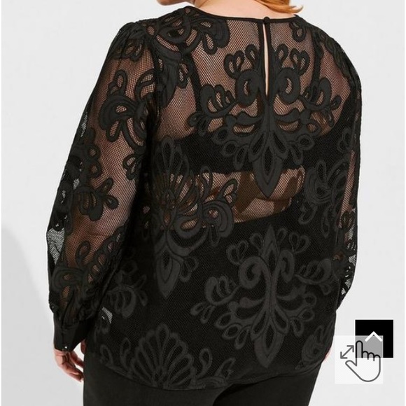 Torrid Black Mesh With Embroidery Long Sleeve Blouse - Picture 6 of 6